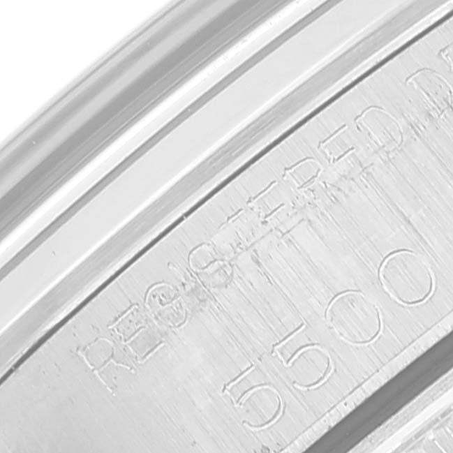 This image shows a close-up of the model number engraving on the case of a Rolex Air-King 5500 Men's Stainless Steel Silver Dial 5500 Men's Stainless Steel Silver Dial watch.