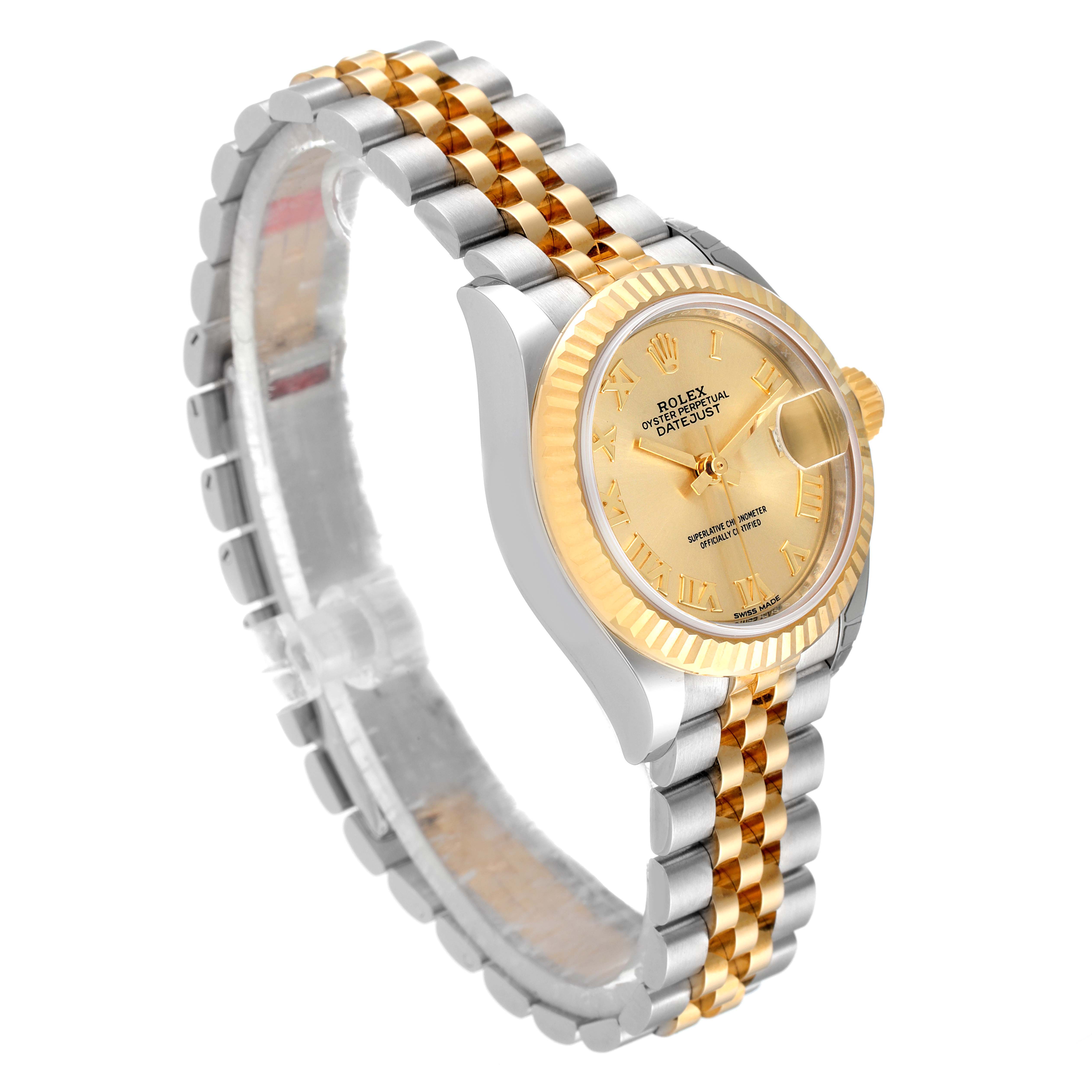 The image shows a Rolex Datejust 279173 Women
s Steel and Gold (two tone) Champagne Dial 279173 Women
s Steel and Gold (two tone) Champagne Dial model at a 3/4 angle, displaying the case, bezel, dial, bracelet, and crown.