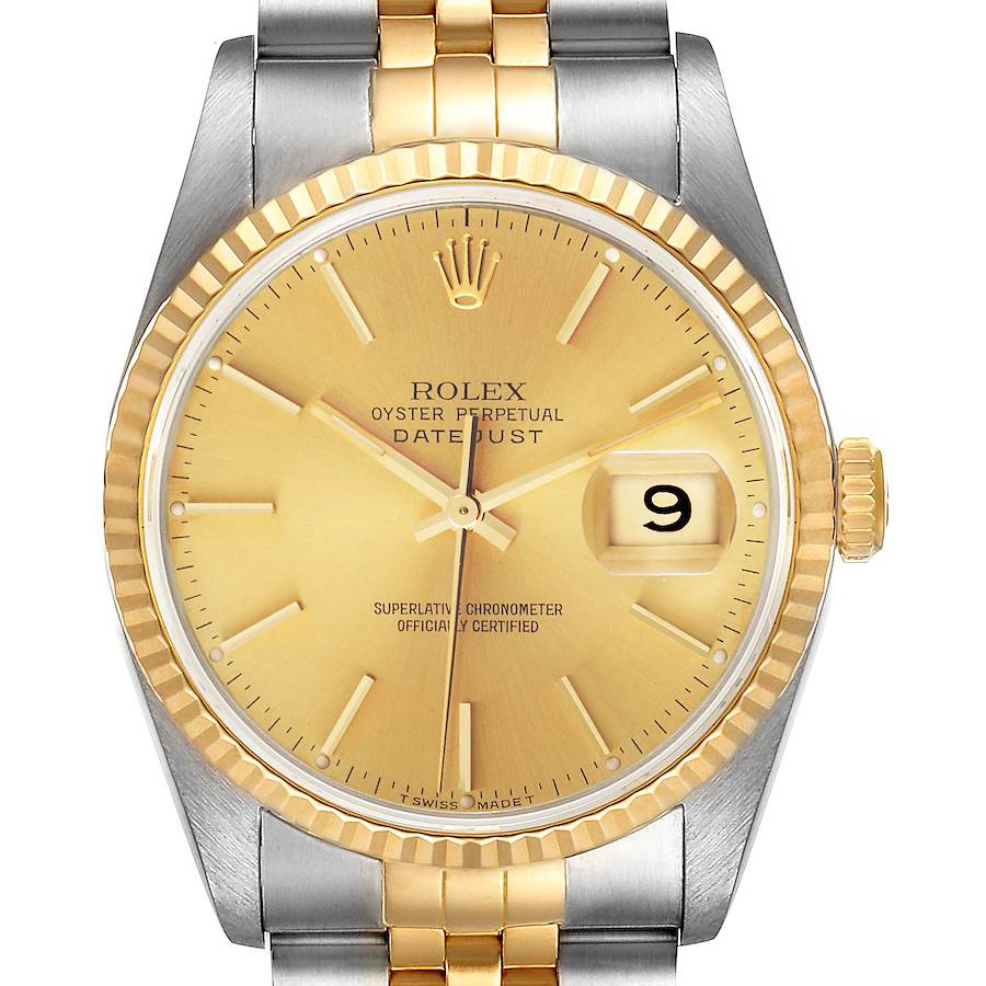 Rolex Datejust Champagne Dial Steel Yellow Gold Mens Watch 16233 Papers SwissWatchExpo