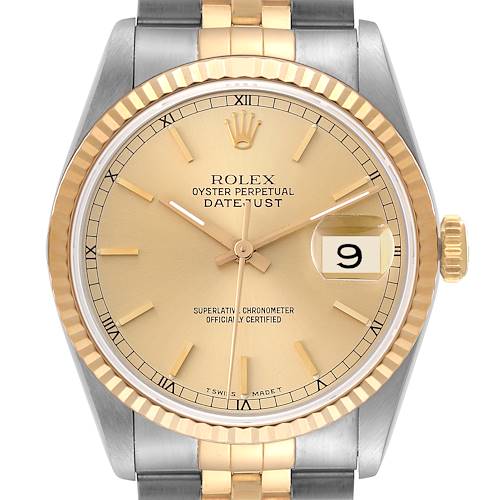 Photo of Rolex Datejust Steel Yellow Gold Champagne Dial Mens Watch 16233 Box Papers TWO LINKS ADDED