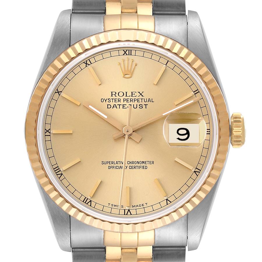 Rolex Datejust Steel Yellow Gold Champagne Dial Mens Watch 16233 Box Papers TWO LINKS ADDED SwissWatchExpo