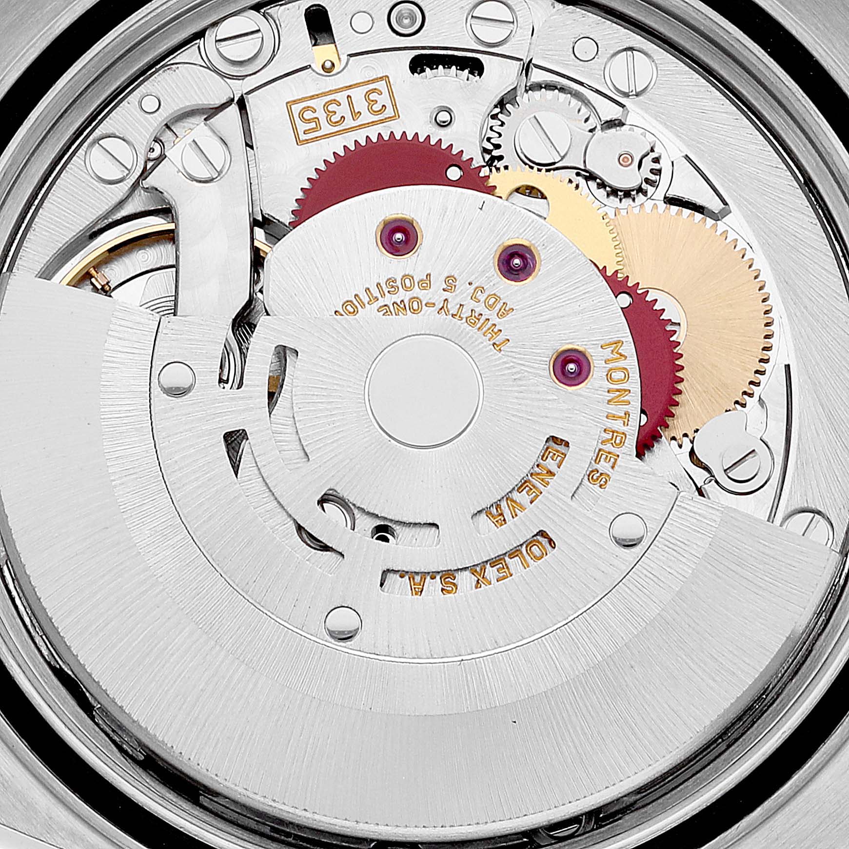 The image shows a close-up of the movement mechanism of a Rolex Turn-o-Graph 16264 Men's Stainless Steel Black Dial 16264 Men's Stainless Steel Black Dial watch, illustrating its intricate internal components.