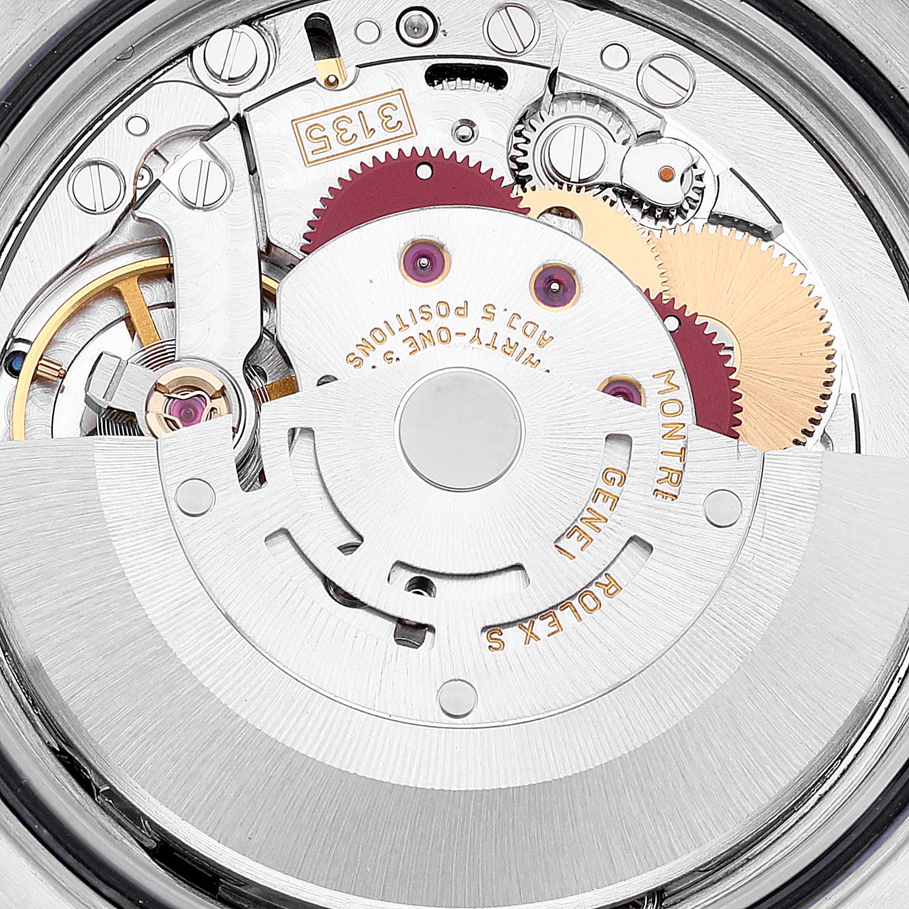 The image shows the intricate internal mechanism of a Rolex Turn-o-Graph 16264 Men
s Stainless Steel Black Dial 16264 Men
s Stainless Steel Black Dial watch at a close-up angle.