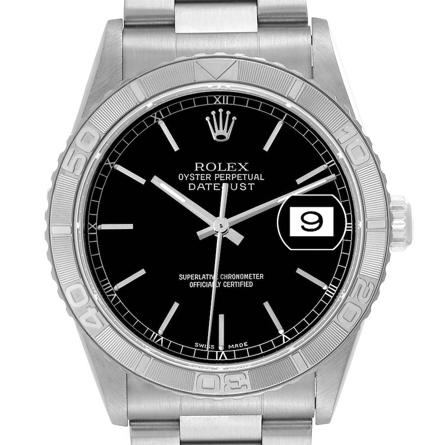 Rolex Datejust Turnograph Steel White Gold Black Dial Mens Watch 16264 SwissWatchExpo