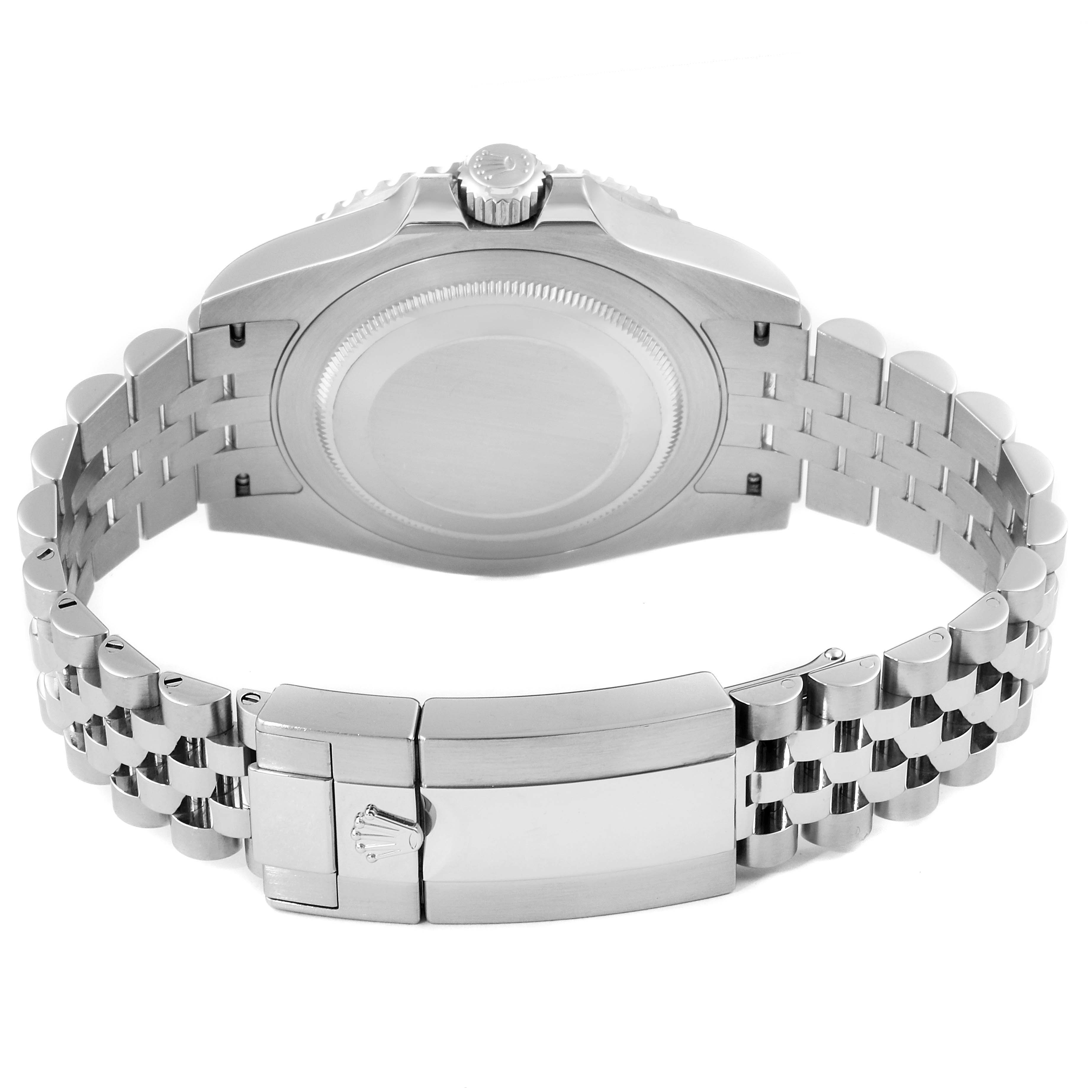 The image shows the back case and bracelet clasp of a Rolex GMT-Master 126710 Men
s Stainless Steel Black Dial 126710 Men
s Stainless Steel Black Dial watch from a rear angle.