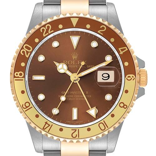 Photo of Rolex GMT Master II Rootbeer Yellow Gold Steel Mens Watch 16713 Box Papers