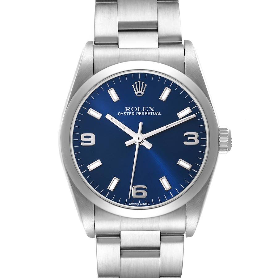 Rolex Oyster Perpetual Midsize 31mm Steel Blue Dial Ladies Watch 77080 SwissWatchExpo