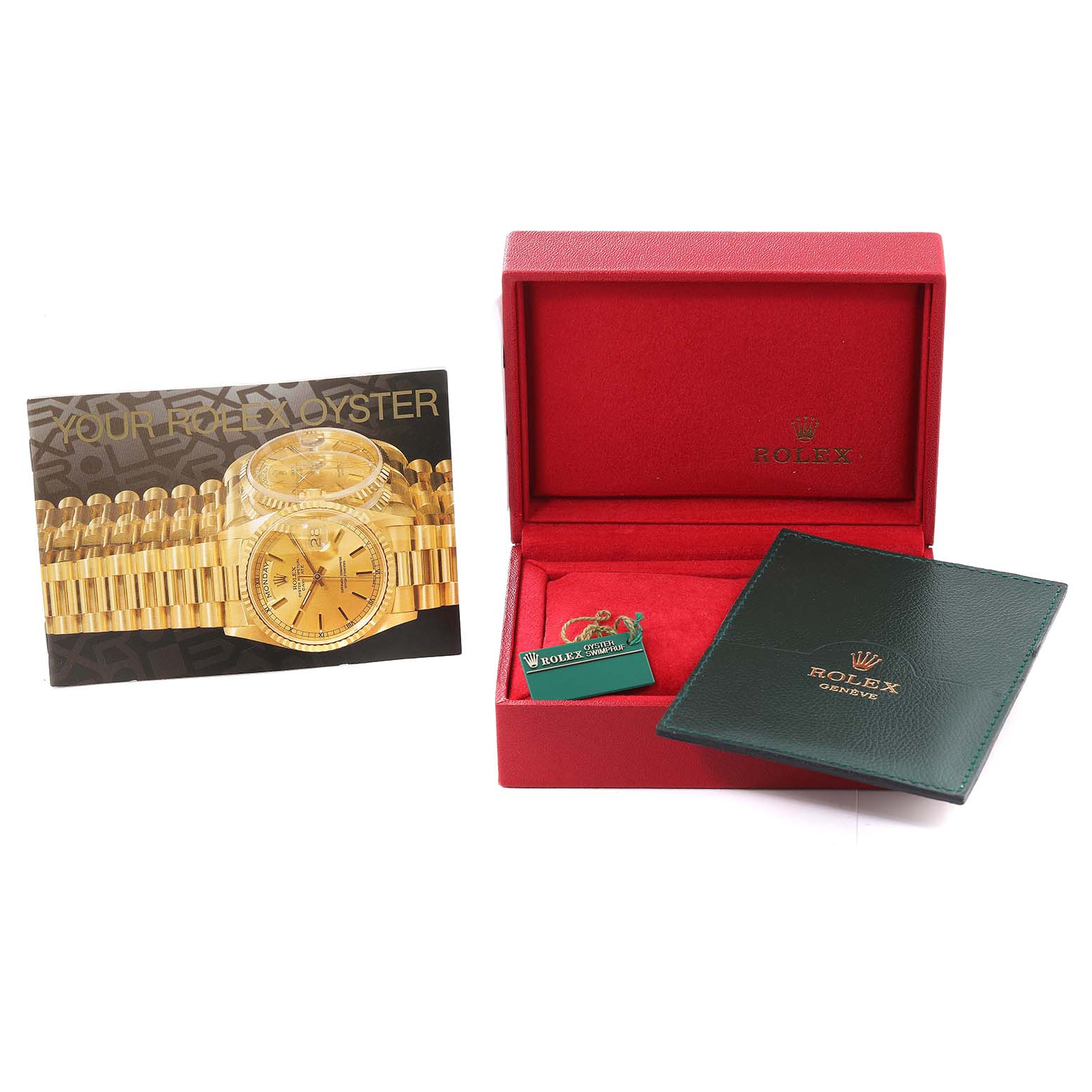 This image shows the packaging and accessories of a Rolex Oyster Perpetual 76080 Women's Stainless Steel Silver Dial 76080 Women's Stainless Steel Silver Dial, including the box, booklet, tags, and an image of the watch.