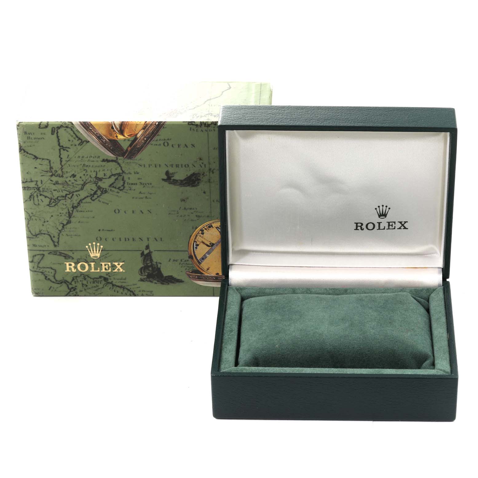 The image shows the open box and packaging for a Rolex Oyster Perpetual 76080 Women's Stainless Steel Pink Dial 76080 Women's Stainless Steel Pink Dial watch, with the lid displaying the Rolex logo.