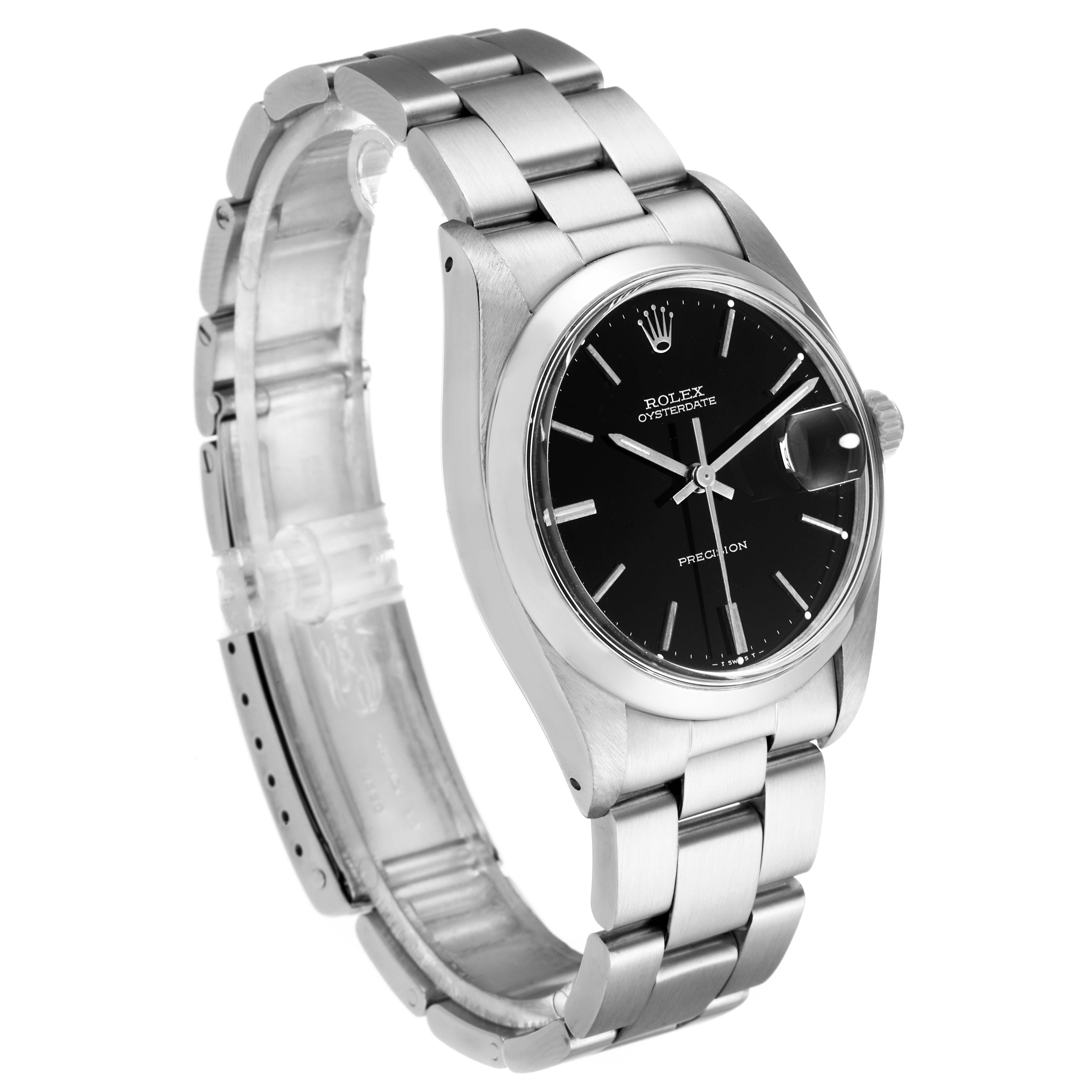 The Rolex Vintage Collection 6694 Men's Stainless Steel Black Dial 6694 Men's Stainless Steel Black Dial wristwatch is shown at a three-quarter angle, highlighting its black dial and silver bracelet band.