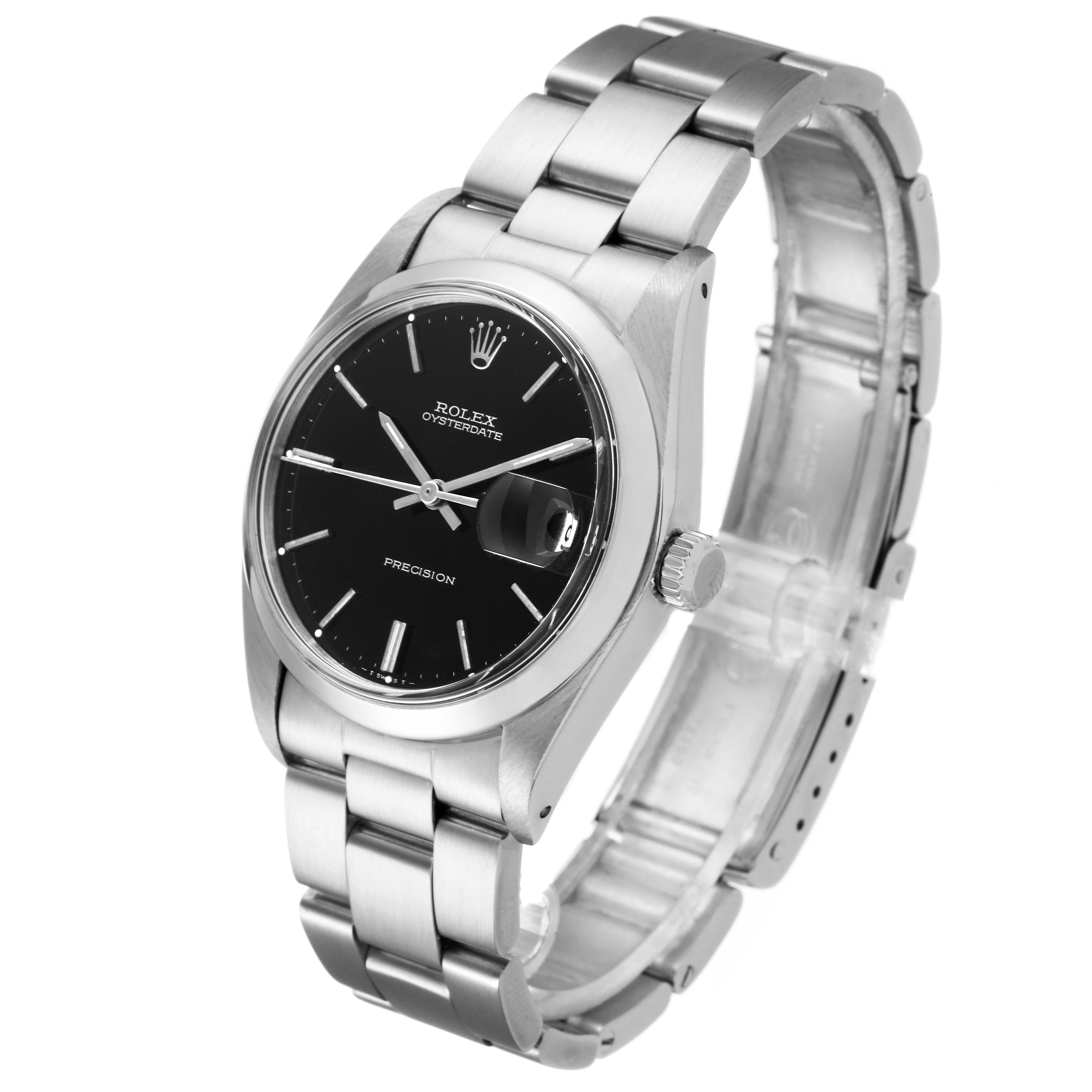 The Rolex Vintage Collection 6694 Men's Stainless Steel Black Dial 6694 Men's Stainless Steel Black Dial model is shown from an angled side view, highlighting the dial, crown, and bracelet.