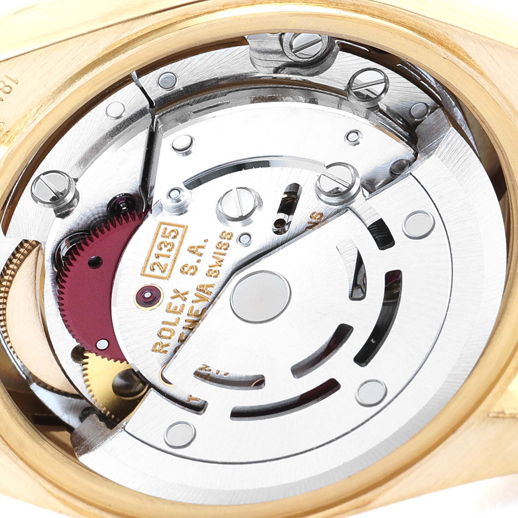 This image shows the movement and intricate internal mechanical parts of the Rolex President 69178 Women
s Yellow Gold Champagne Dial 69178 Women
s Yellow Gold Champagne Dial model watch.