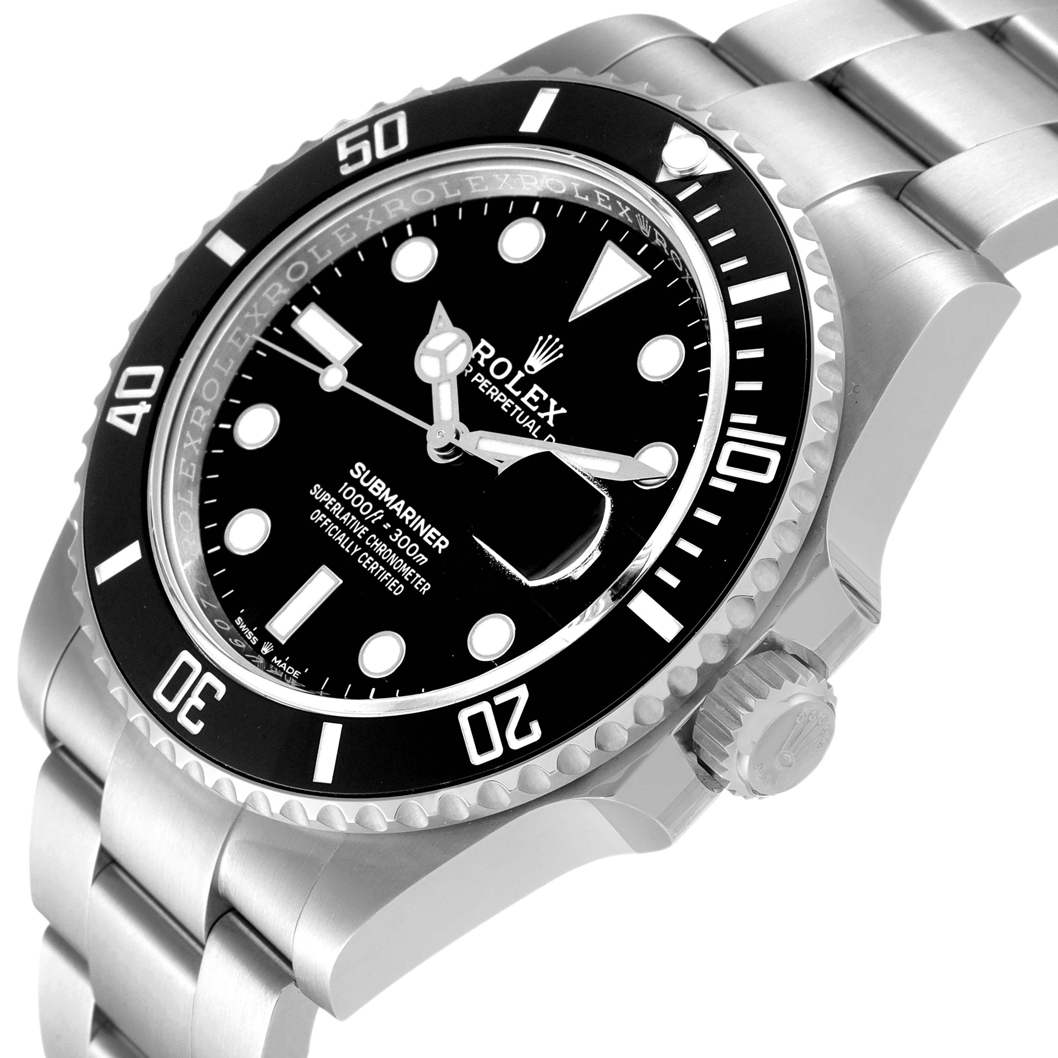 This image displays a Rolex Submariner 126610 Men
s Stainless Steel Black Dial 126610 Men
s Stainless Steel Black Dial watch at a diagonal angle, showcasing the dial, bezel, crown, and part of the bracelet.