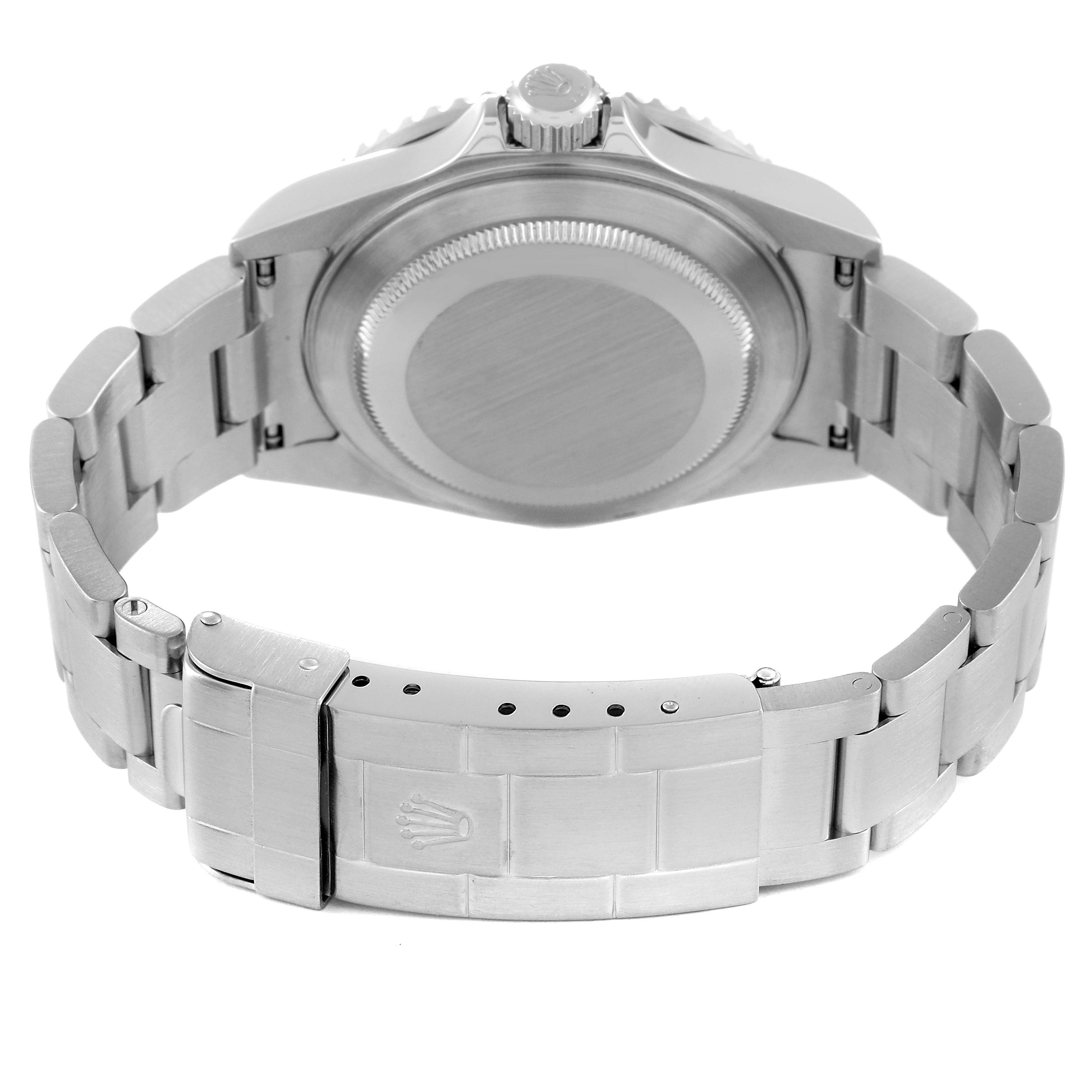 The image shows the back case, crown, and bracelet clasp of a Rolex Submariner 16610 Men's Stainless Steel Black Dial 16610 Men's Stainless Steel Black Dial watch from a rear angle.