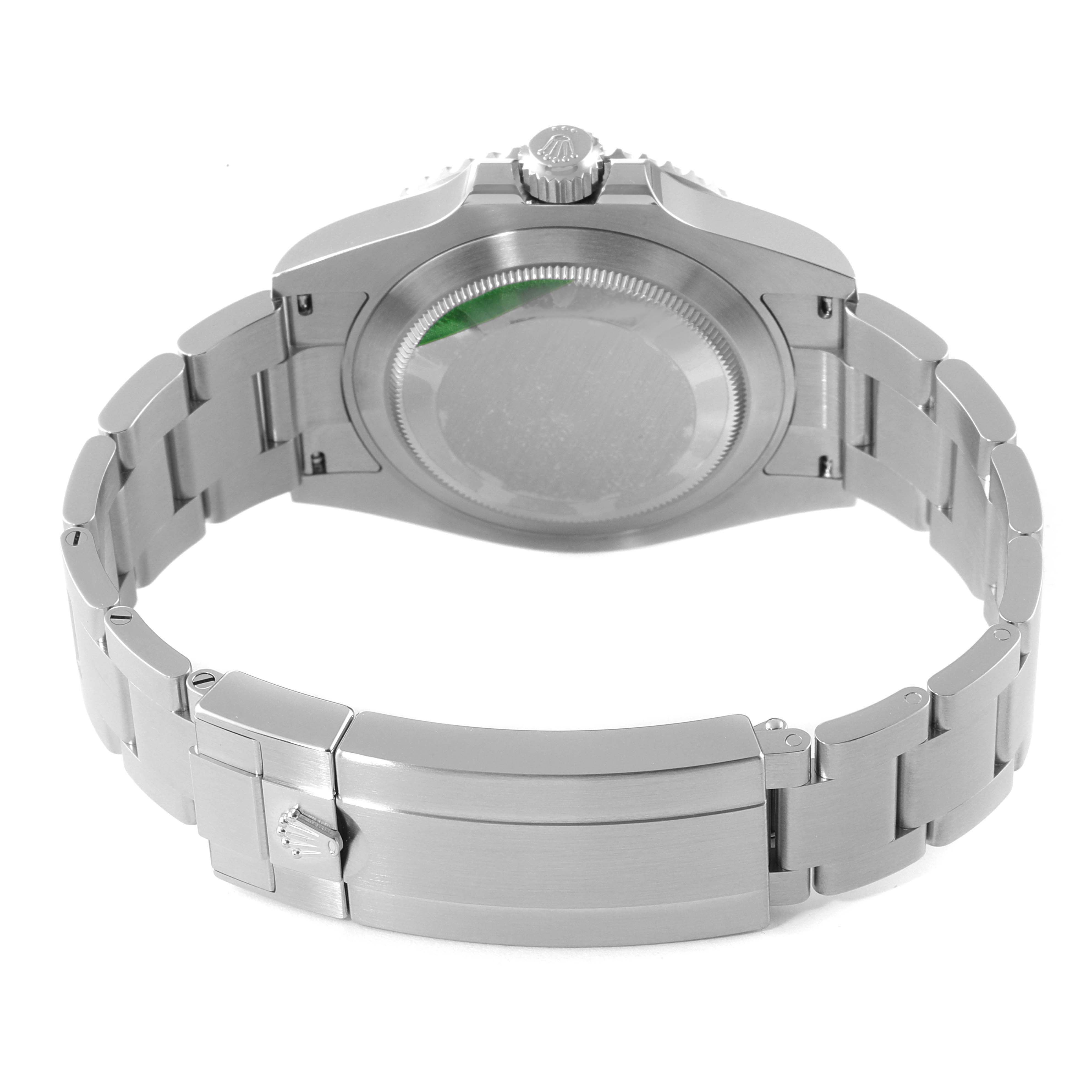 This image shows the back view of the Rolex Submariner 126610LV Men's Stainless Steel Black Dial 126610LV Men's Stainless Steel Black Dial watch, focusing on the clasp, bracelet, and case back.