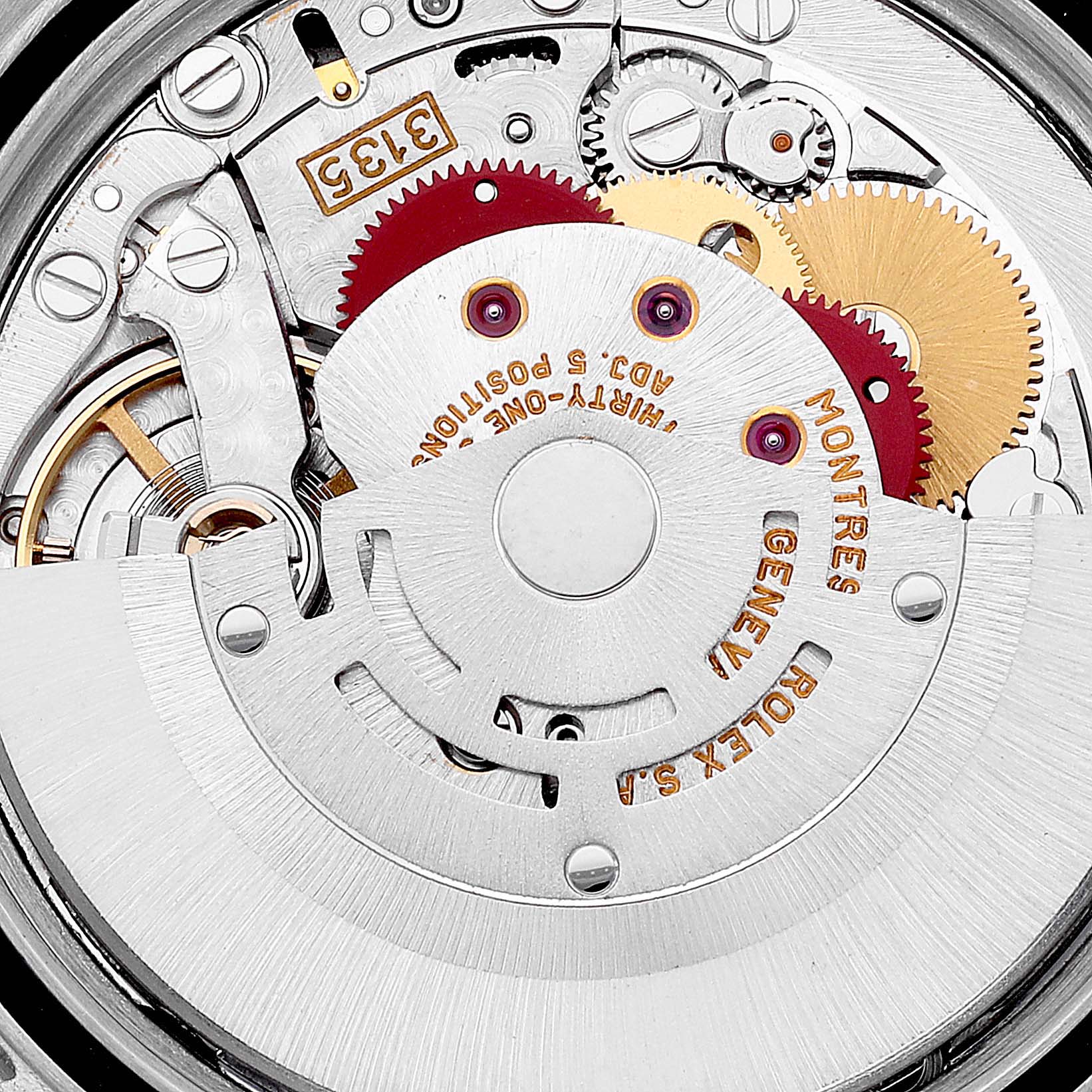 The image shows a close-up of the movement and inner mechanics of a Rolex Turn-o-Graph 16264 Men
s Stainless Steel Blue Dial 16264 Men
s Stainless Steel Blue Dial watch.