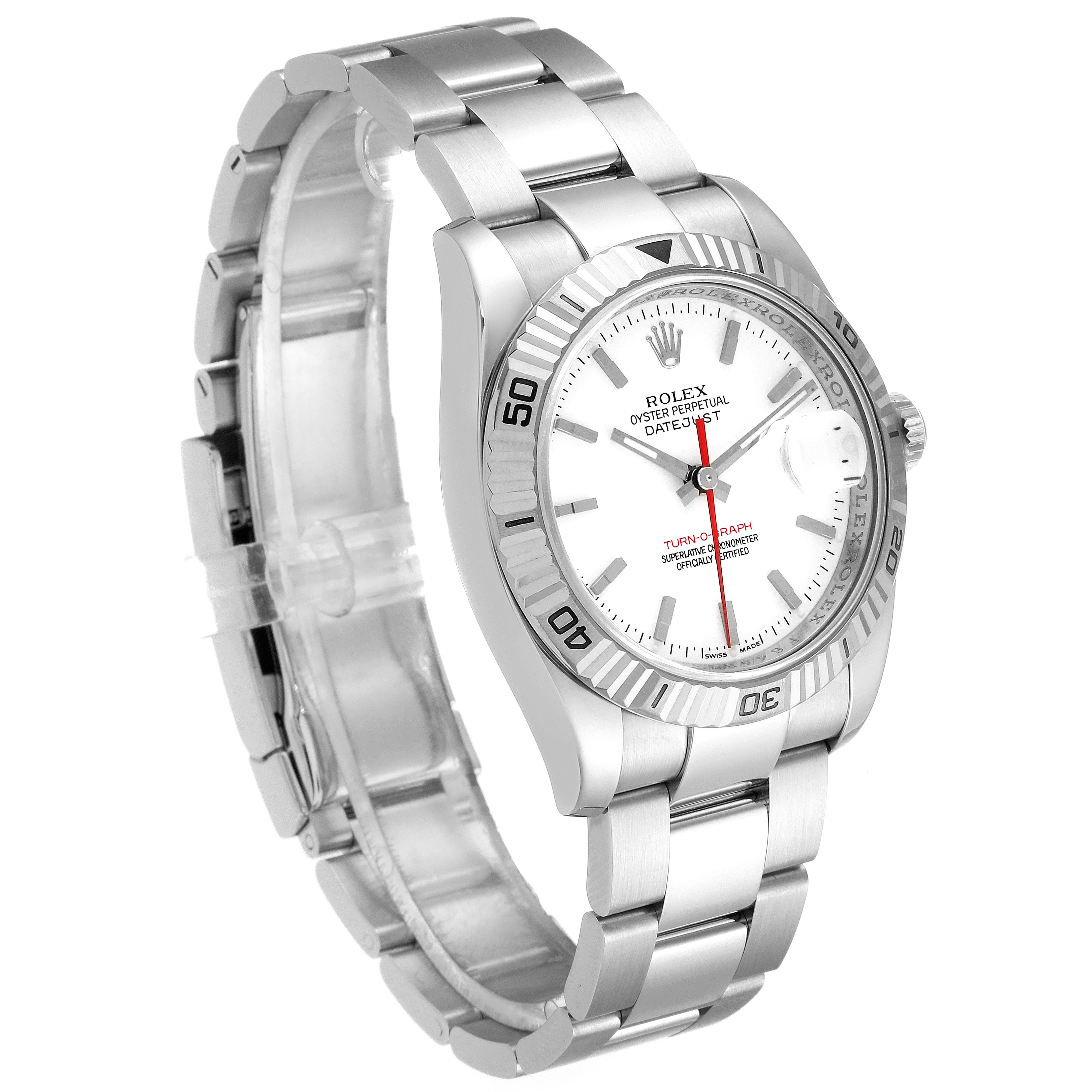 The image shows a Rolex Turn-o-Graph 116264 Men's Stainless Steel White Dial 116264 Men's Stainless Steel White Dial watch at a three-quarter angle, highlighting the dial, bezel, and bracelet.