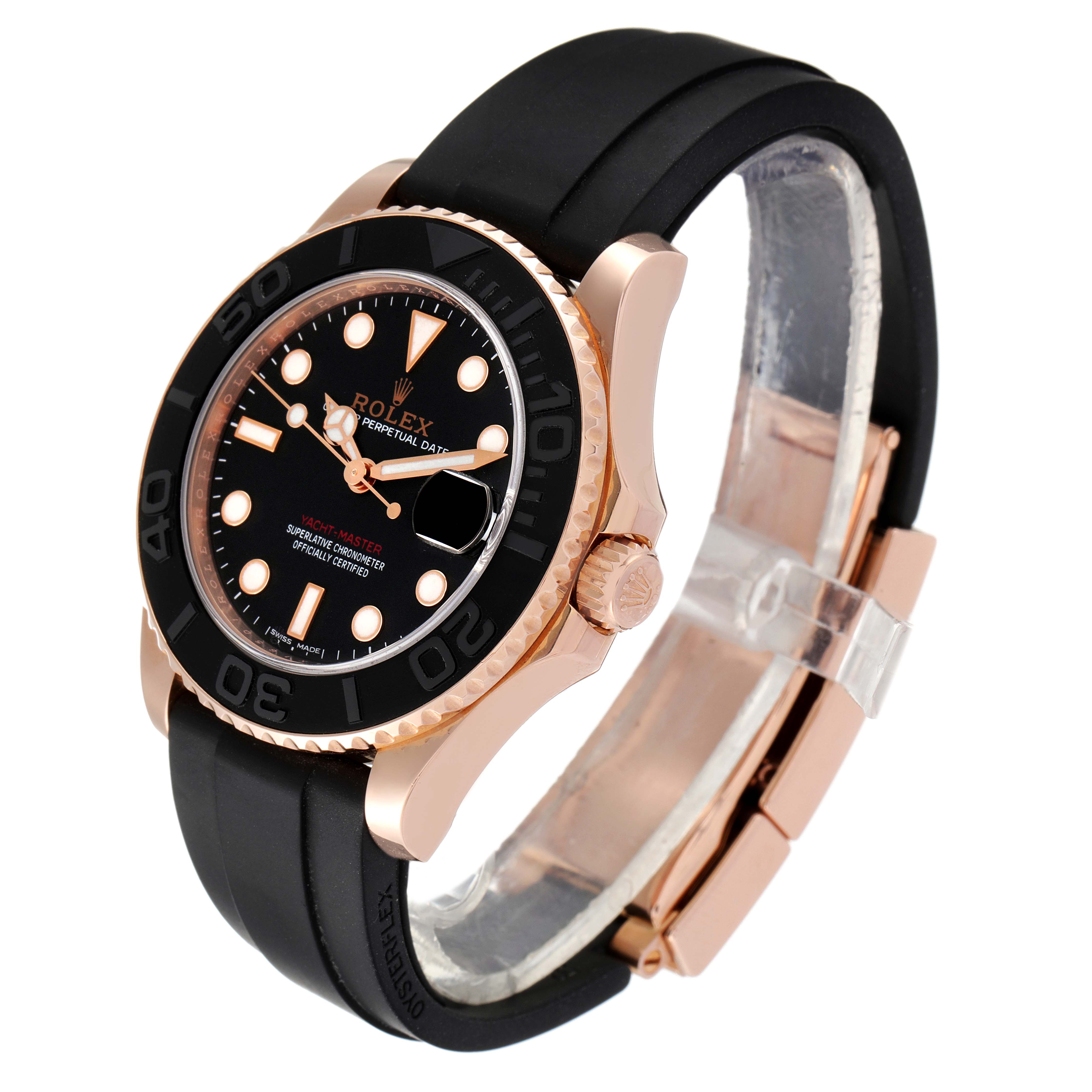 Rolex Yachtmaster 37 18K Everose Gold Rubber Strap Watch 268655 Box ...