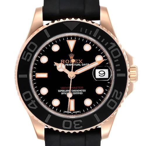 Photo of Rolex Yachtmaster 37 18K Everose Gold Rubber Strap Watch 268655 Box Card