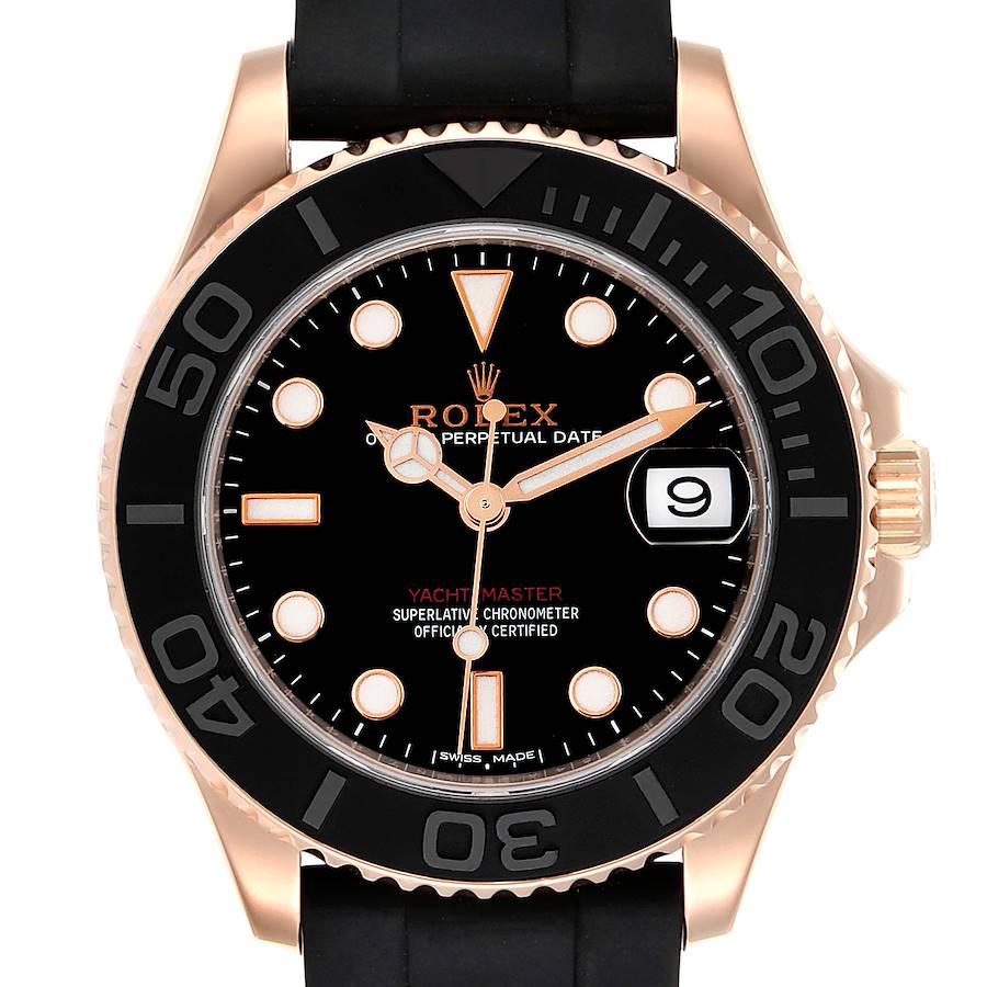 Rolex Yachtmaster 37 18K Everose Gold Rubber Strap Watch 268655 Box Card SwissWatchExpo