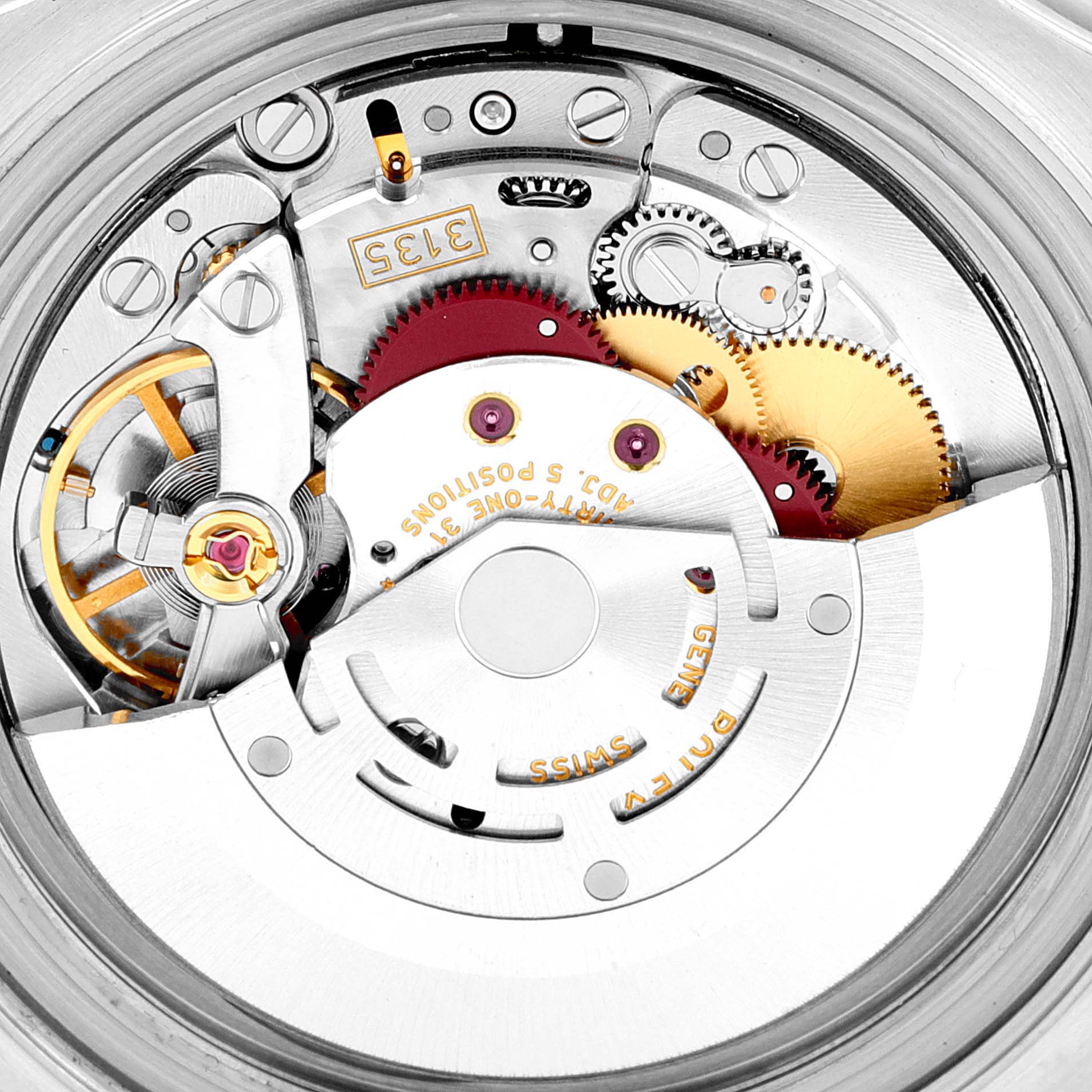 The image shows a close-up angle of the Yacht-Master Rolex watch
s intricate movement and internal gears.