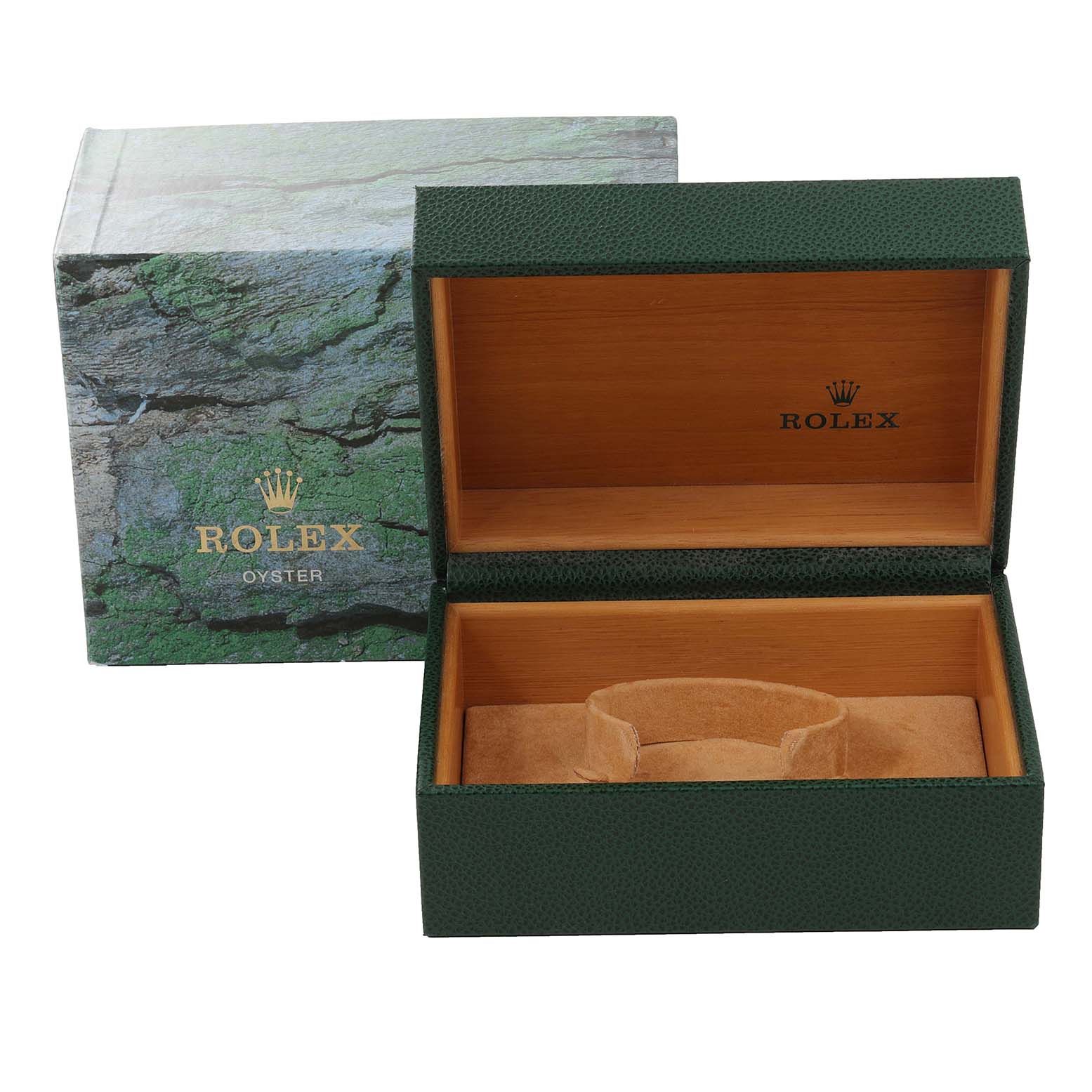 The image shows an open Rolex watch box and outer packaging for the Yacht-Master model.