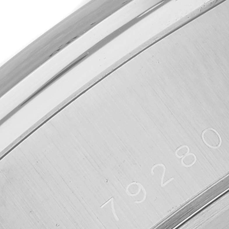 This close-up image shows part of the caseback with the model number engraved on the Tudor Prince 79280 Men's Stainless Steel Blue Dial 79280 Men's Stainless Steel Blue Dial watch.
