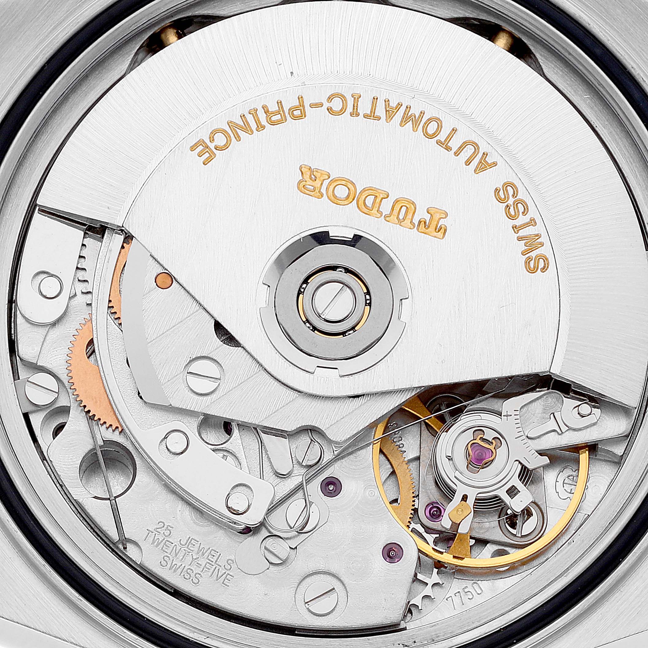 This image shows the automatic movement mechanism of the Tudor Prince 79280 Men's Stainless Steel Blue Dial 79280 Men's Stainless Steel Blue Dial watch model from a close-up, top-down angle.