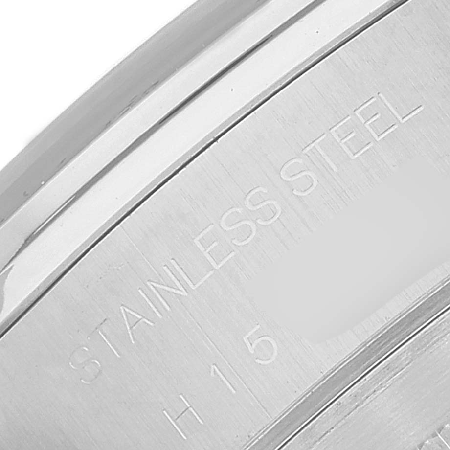 The image shows a close-up of the stainless steel case back of the Tudor Prince 79280 Men's Stainless Steel Blue Dial 79280 Men's Stainless Steel Blue Dial model watch.