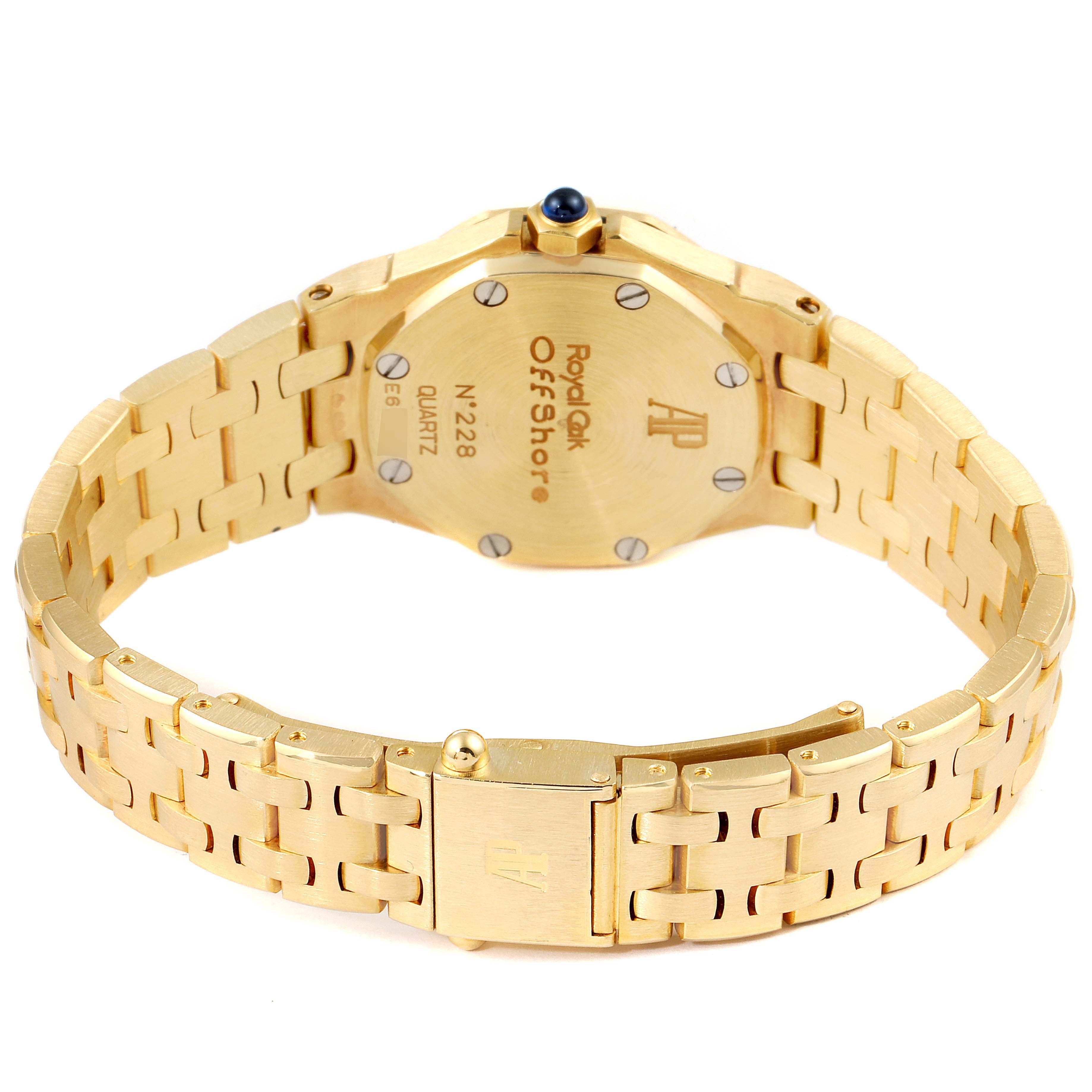 The image shows the back case and bracelet of a Royal Oak Offshore watch by Audemars Piguet, viewed from the rear angle.
