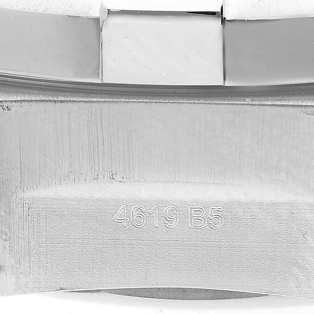 The image shows a close-up of the side and lug area of the Breitling Avenger A17319 Men's Stainless Steel Yellow Dial A17319 Men's Stainless Steel Yellow Dial watch, displaying the model number "4619 B5".