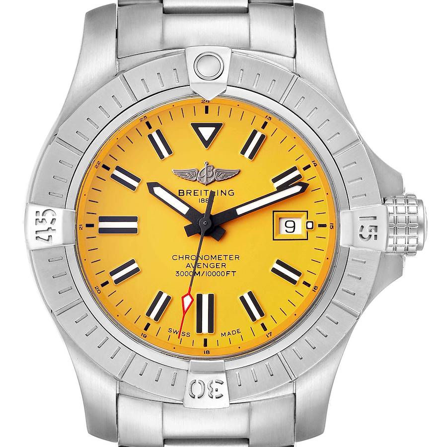 Breitling Avenger 45 Seawolf Yellow Dial Steel Mens Watch A17319 Box Papers SwissWatchExpo