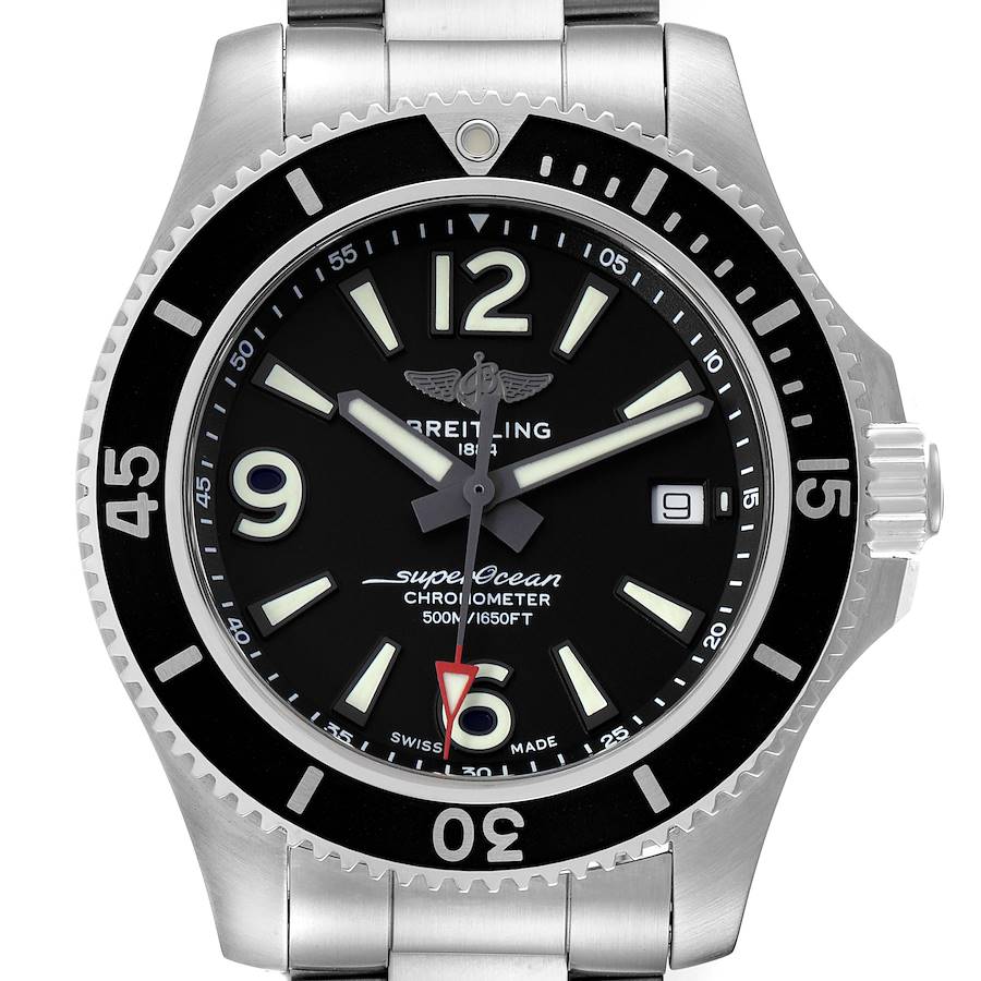 Breitling Superocean 42 Black Dial Steel Mens Watch A17366 Box Card SwissWatchExpo