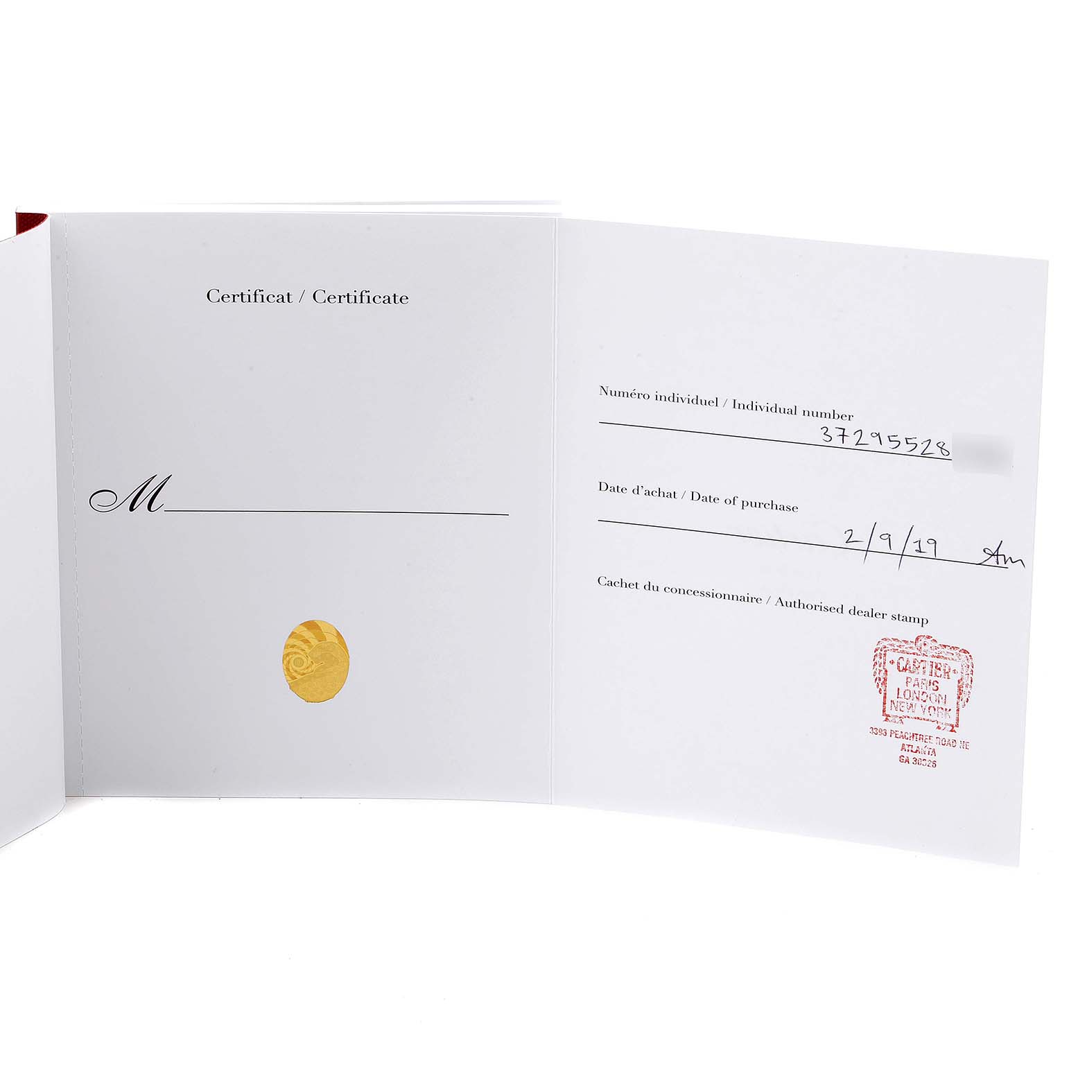 The image shows the certificate of Best Quality
ity for a Calibre de Cartier watch by Cartier.