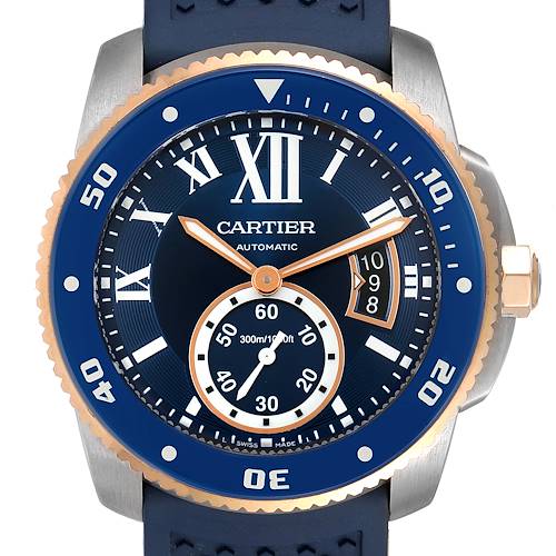 Photo of Cartier Calibre Diver Steel Rose Gold Blue Dial Watch W2CA0009 Box Papers