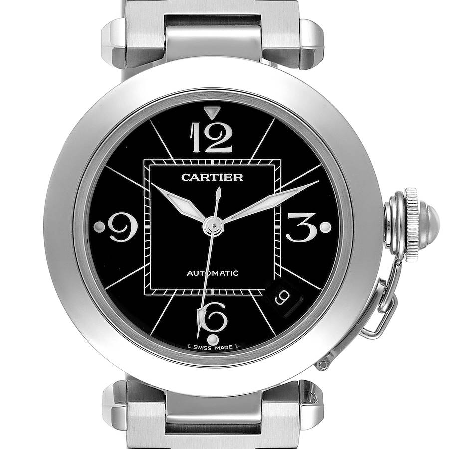 Cartier Pasha C Medium Black Dial Steel Unisex Watch W31076M7 SwissWatchExpo