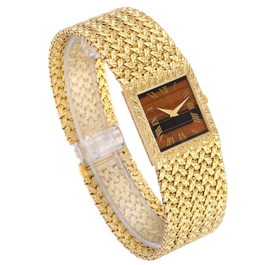 Piaget 18k Yellow Gold Tiger Eye Stone Dial Vintage Mens Watch