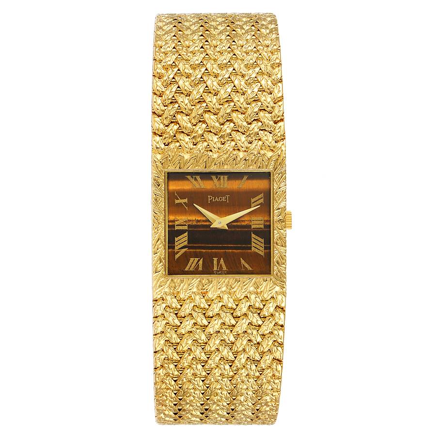 Piaget 18k Yellow Gold Tiger Eye Stone Dial Vintage Mens Watch