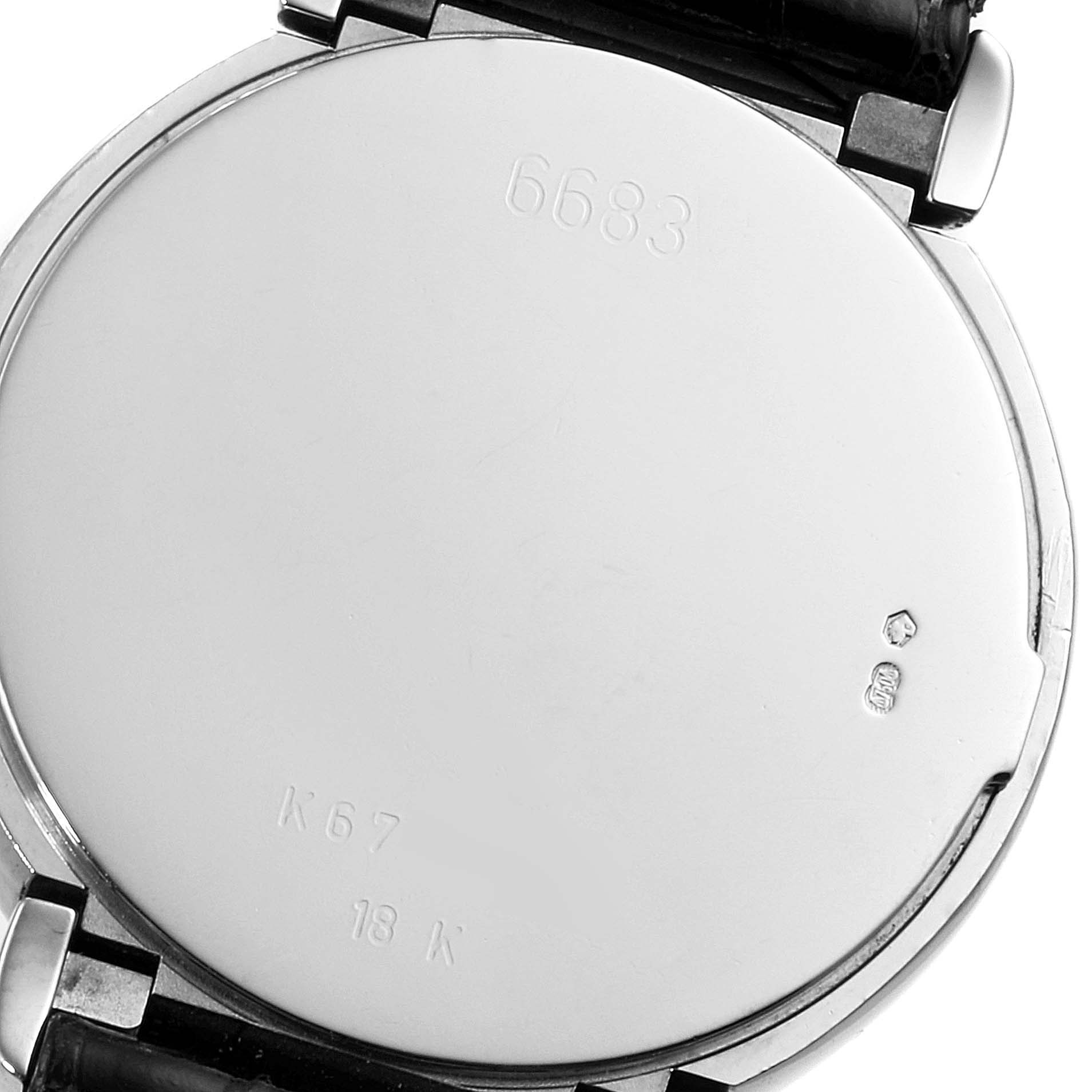 This image shows the back case of a Rolex Cellini 6683 Women's White Gold Silver Dial 6683 Women's White Gold Silver Dial watch, highlighting the model number and material engravings.