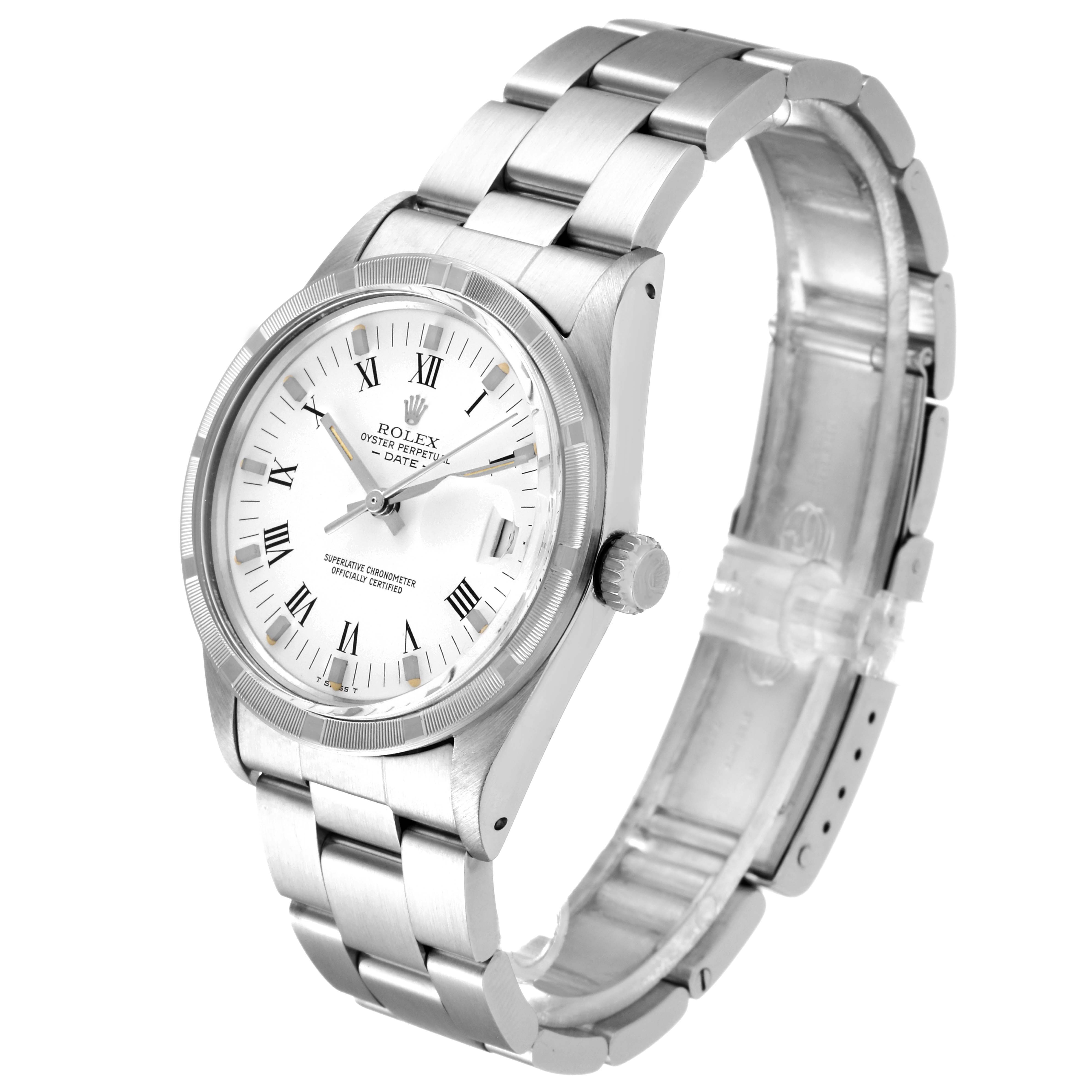 The image shows a Rolex Vintage Collection 15010 Men's Stainless Steel White Dial 15010 Men's Stainless Steel White Dial watch at a slight angle, highlighting its face, bezel, crown, and bracelet.