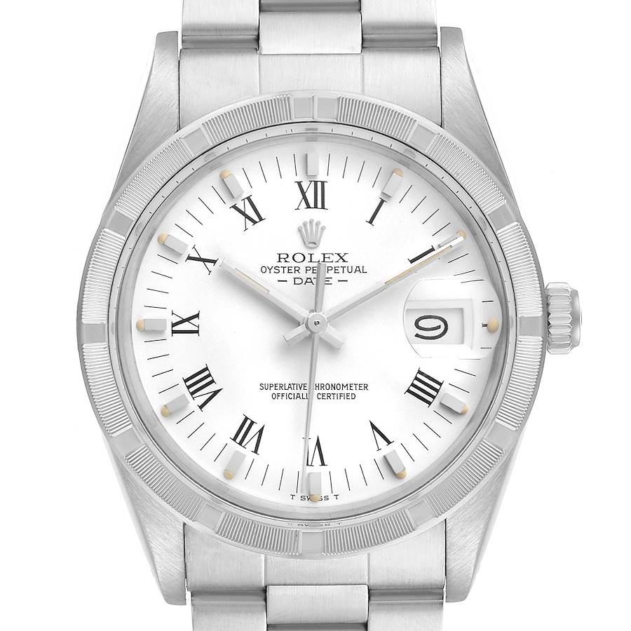 Rolex Date Stainless Steel White Dial Vintage Mens Watch 15010 Papers SwissWatchExpo