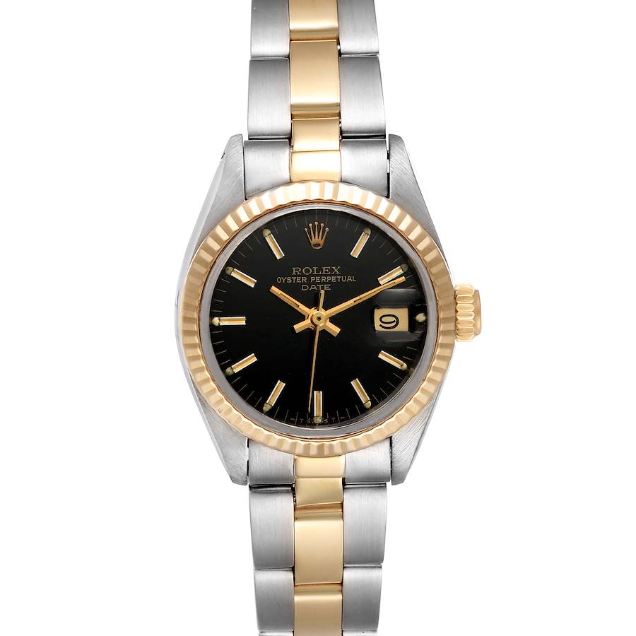 Rolex Date Steel Yellow Gold Black Dial Ladies Watch 6917 SwissWatchExpo