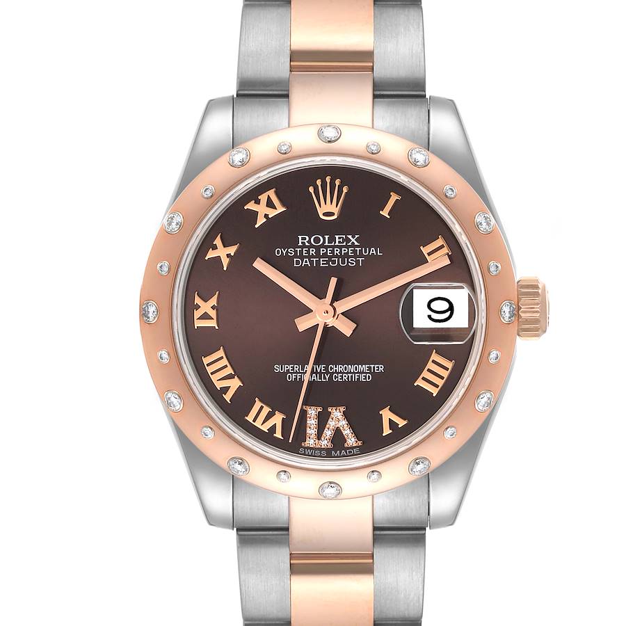 Rolex Datejust 31 Midsize Steel Rose Gold Chocolate Dial Diamond Ladies Watch 178341 SwissWatchExpo