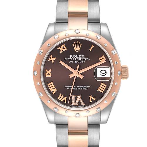 Photo of Rolex Datejust 31 Midsize Steel Rose Gold Chocolate Dial Diamond Ladies Watch 178341