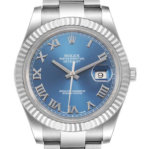 Photo of Rolex Datejust 41 Steel White Gold Blue Dial Mens Watch 116334 Box Card