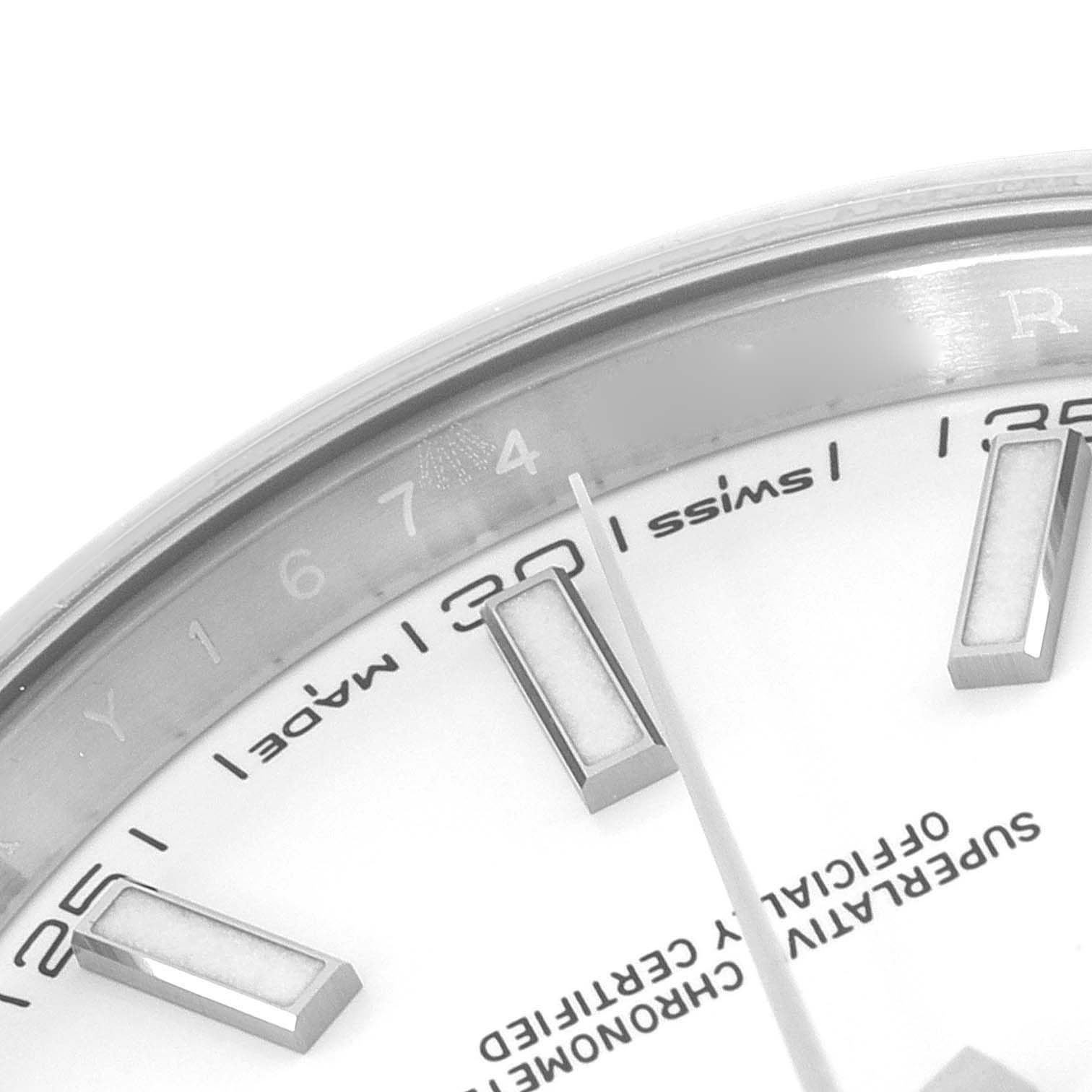 This image shows a close-up of the dial and markers of a Rolex Datejust 41 126300 Men
s Stainless Steel White Dial 126300 Men
s Stainless Steel White Dial watch, focusing on the 26 to 30-minute markers.