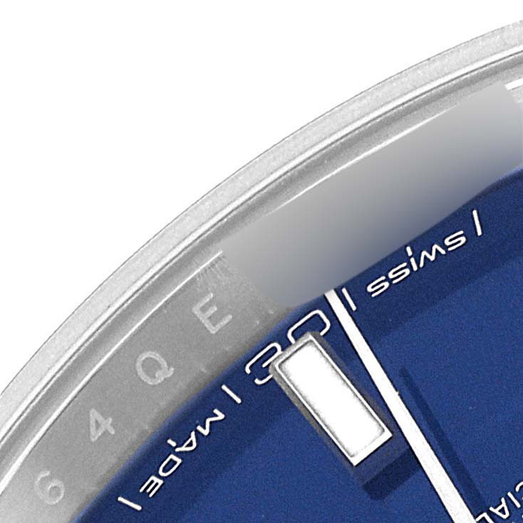 The image shows a close-up of the dial and part of the chapter ring of a Rolex Datejust 41 116300 Men's Stainless Steel Blue Dial 116300 Men's Stainless Steel Blue Dial watch.