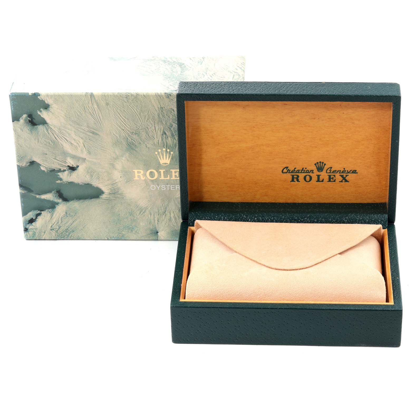 The image shows the open presentation box and outer packaging for a Rolex Datejust 16233 Men's Steel and Gold (two tone) Champagne Dial 16233 Men's Steel and Gold (two tone) Champagne Dial watch, highlighting its storage case and pouch.