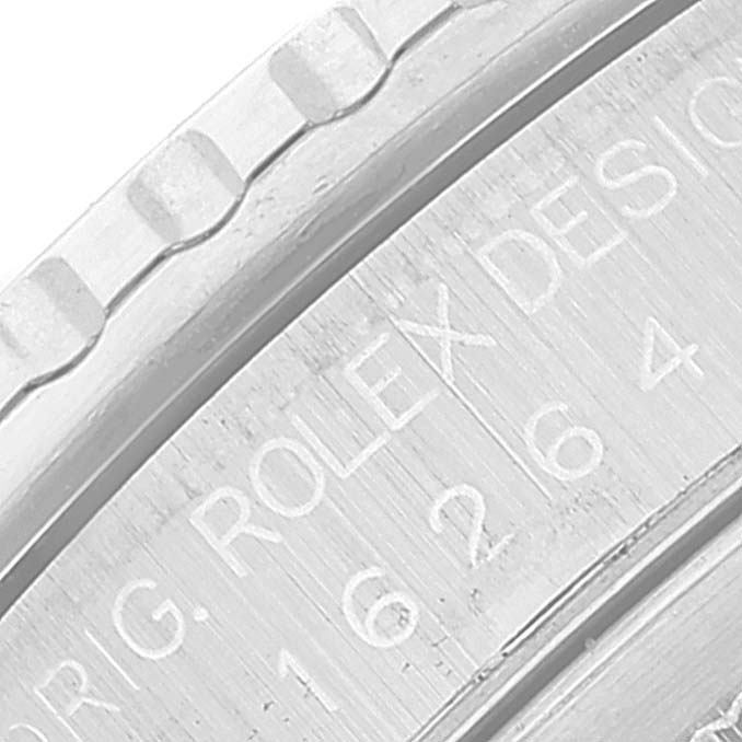 This close-up image shows the engraved lettering on the side of the Rolex Turn-o-Graph 16264 Men's Stainless Steel Blue Dial 16264 Men's Stainless Steel Blue Dial watch casing.