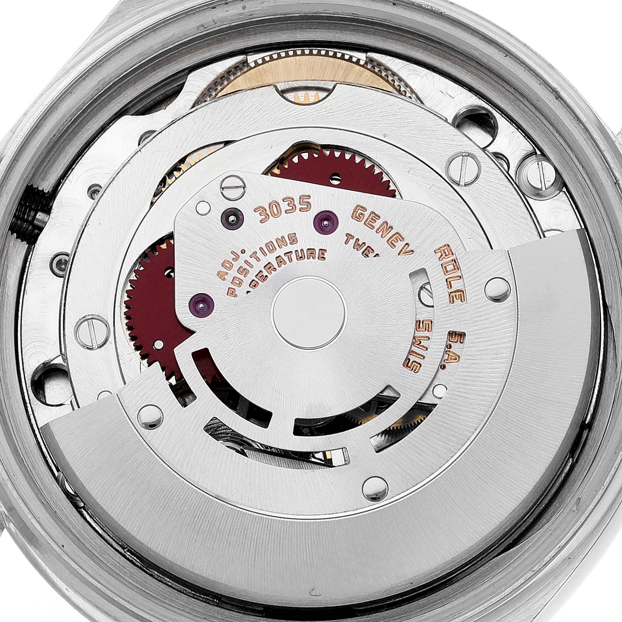 This image shows the internal mechanism of the Vintage Collection Rolex watch, featuring the caliber 3035 movement.